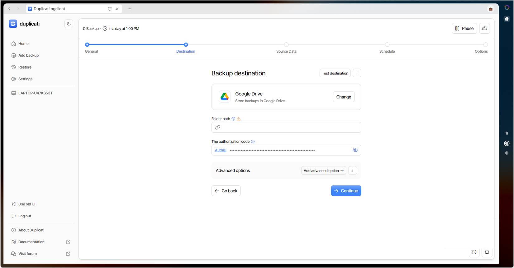 Thiết lập sao lưu Google Drive cho NextCloud