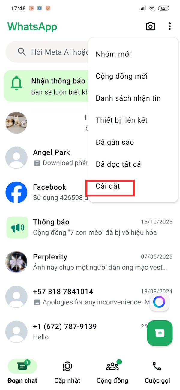 Cài đặt WhatsApp Android