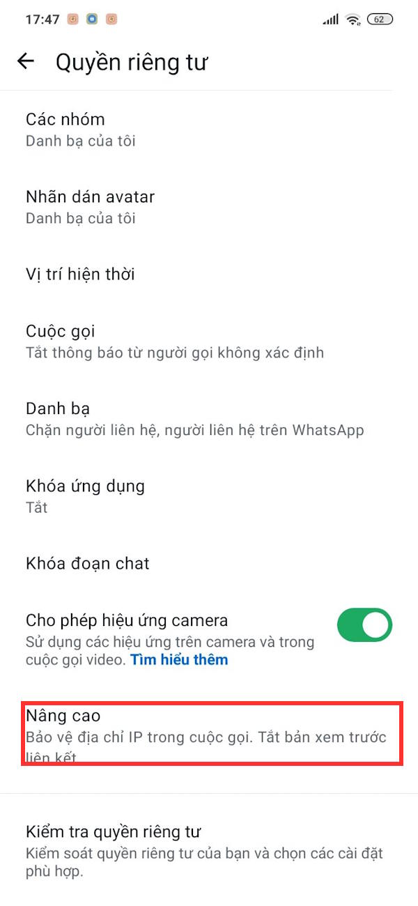 Cài đặt nâng cao WhatsApp
