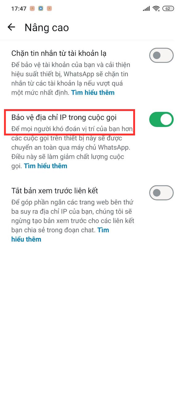 Ẩn IP khi gọi điện trên WhatsApp