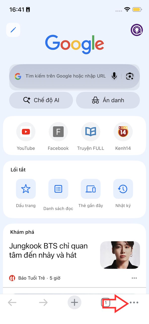 Giao diện Chrome iPhone