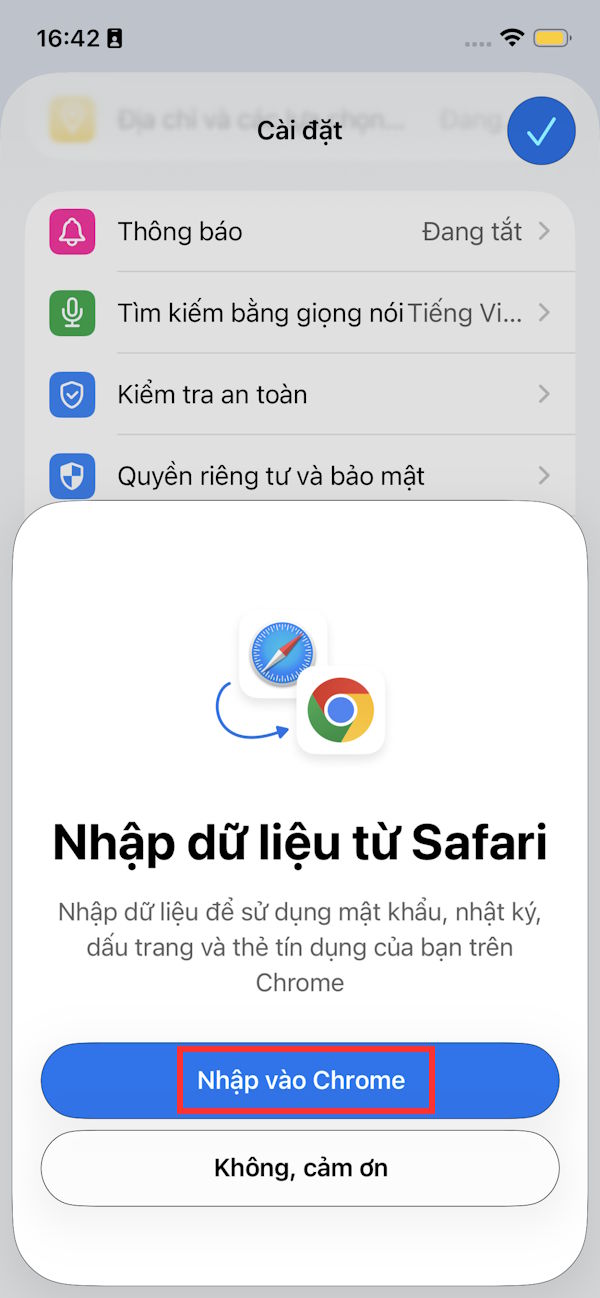 Nhập dữ liệu Safari vào Chrome 