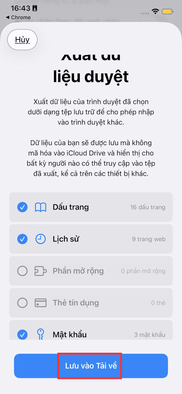 Chọn dữ liệu xuất