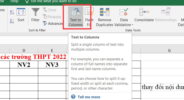 Chuyển đổi văn bản thành cột trong Excel