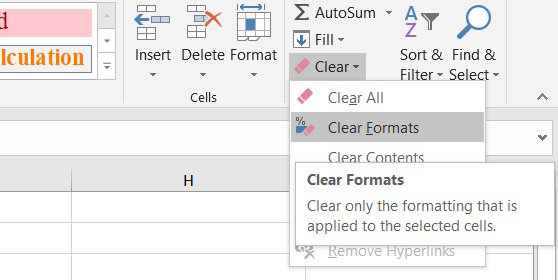 Xóa tất cả định dạng trong Excel
