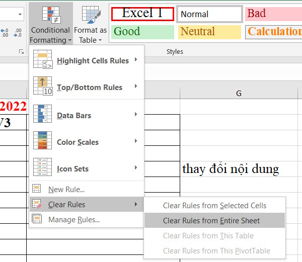 Xóa định dạng có điều kiện trong Excel