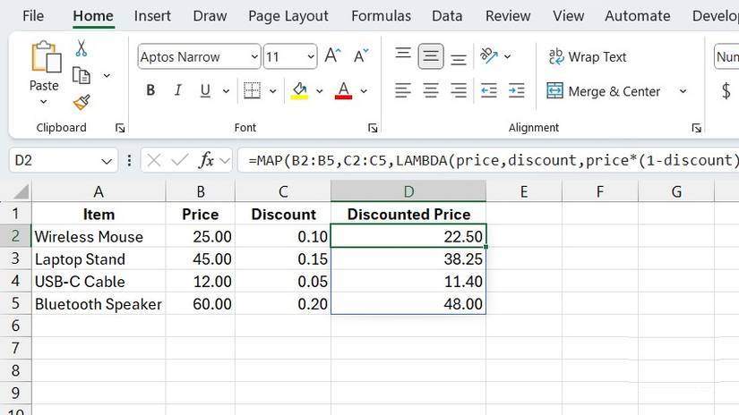 Sử dụng hàm MAP để tính toán chiết khấu trong Excel