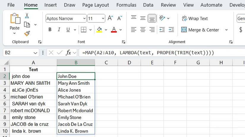 Sử dụng hàm MAP để chuyển đổi văn bản thành chữ hoa/chữ thường và cắt bớt phần đuôi