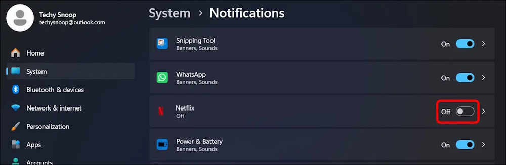 Tắt thông báo Netflix trên máy tính Windows
