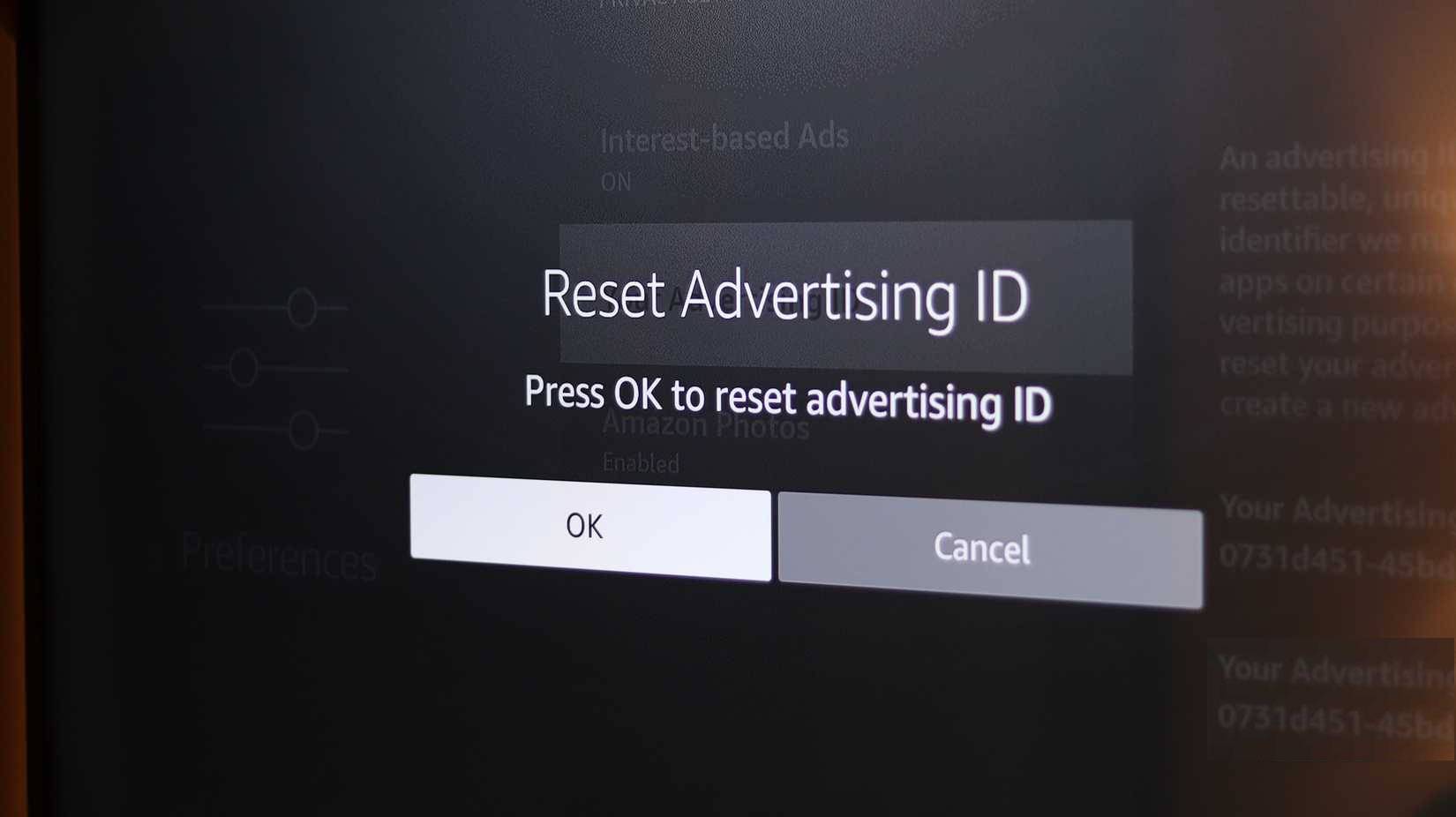 Thông báo reset ID quảng cáo trên Smart TV