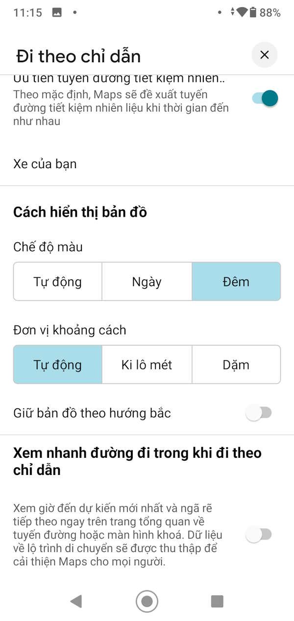 Lựa chọn màu bản đồ Google Maps