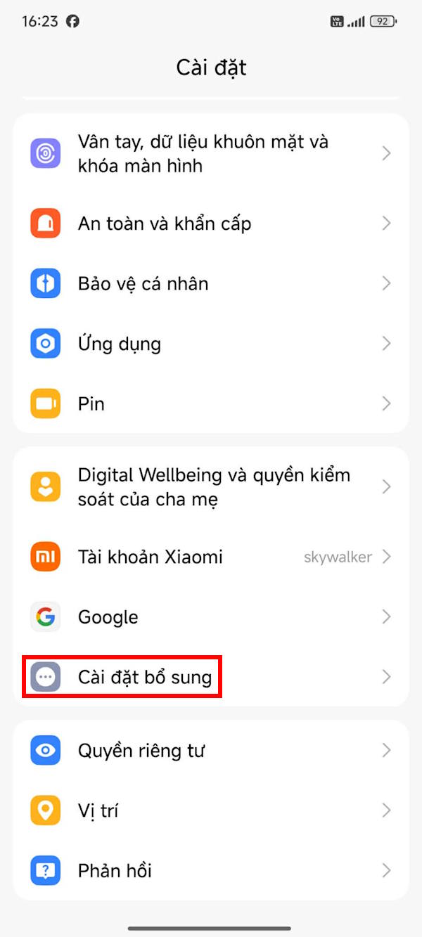 Cài đặt bổ sung Android