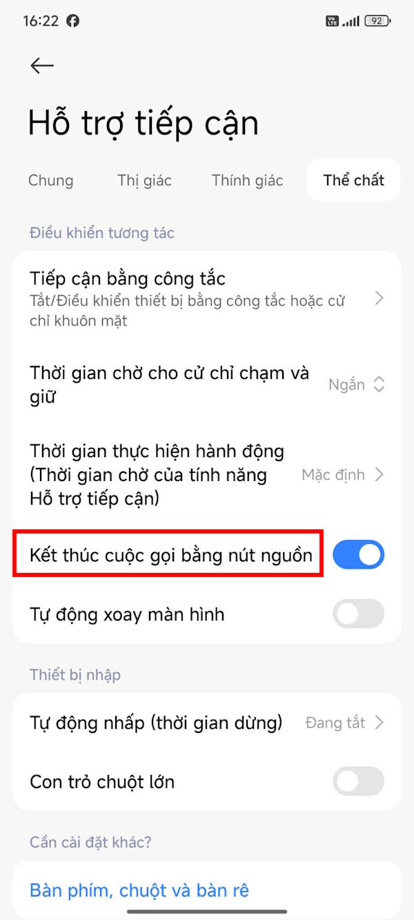 Kết thúc cuộc gọi bằng nút sườn