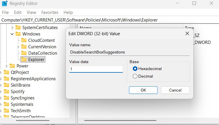 Ngăn hiện kết quả Bing trong Start menu