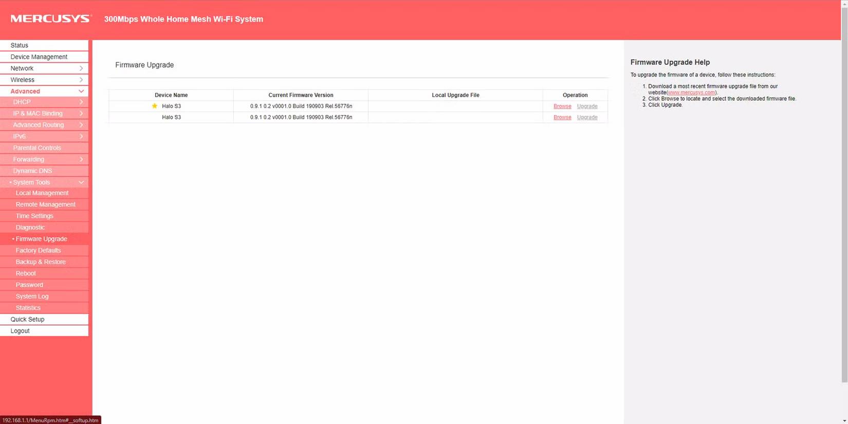 Trang nâng cấp firmware Mercusys S3 Halo