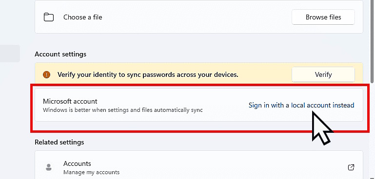 Sign in with a local account instead