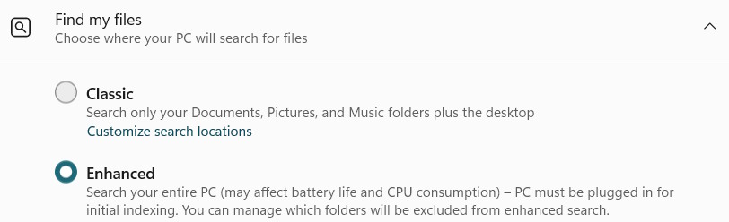 Bật tìm kiếm nâng cao trên Windows 11