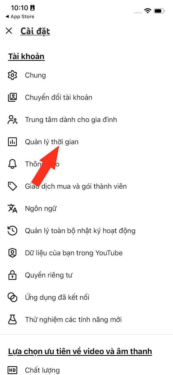 Quản lý thời gian YouTube Shorts