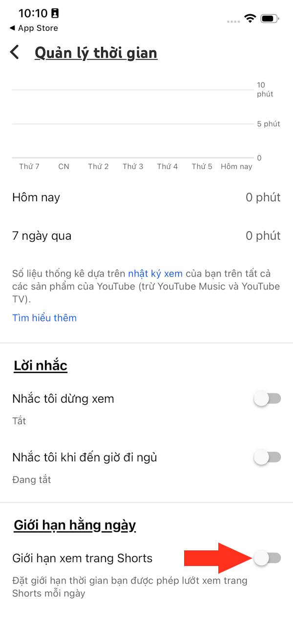 Giới hạn xem trang Shorts