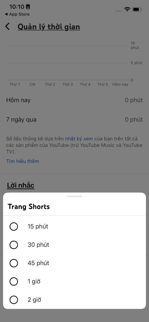 Chọn thời gian xem video Shorts