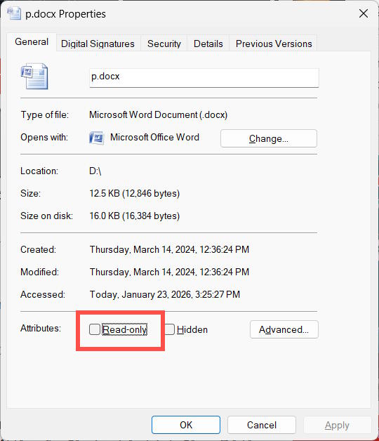 Tắt chế độ Read-only tệp Office