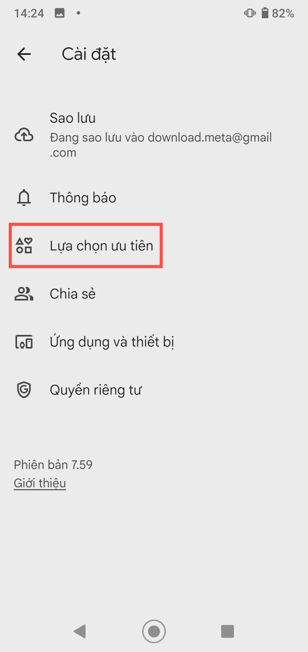 Lựa chọn ưu tiên Google Photos