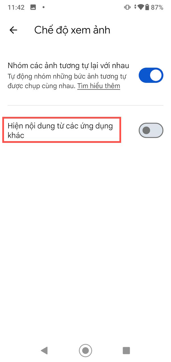 Tắt hiện ảnh từ ứng dụng khác trên Google Photos