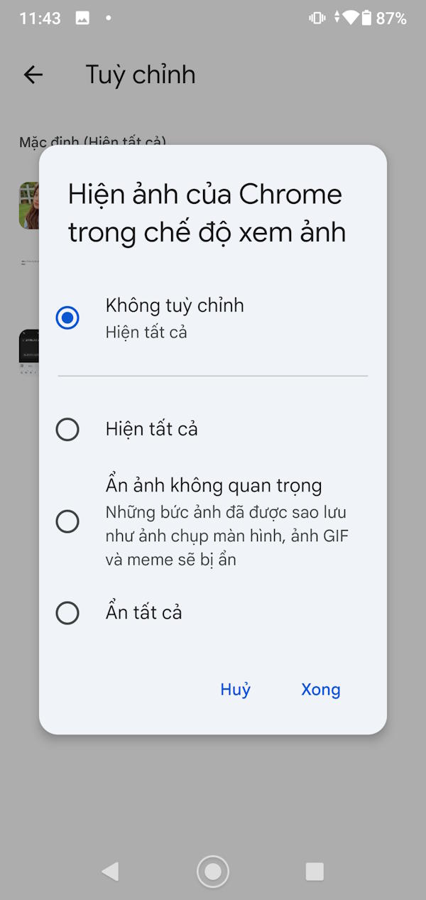 Chọn chế độ hiện cho ứng dụng 