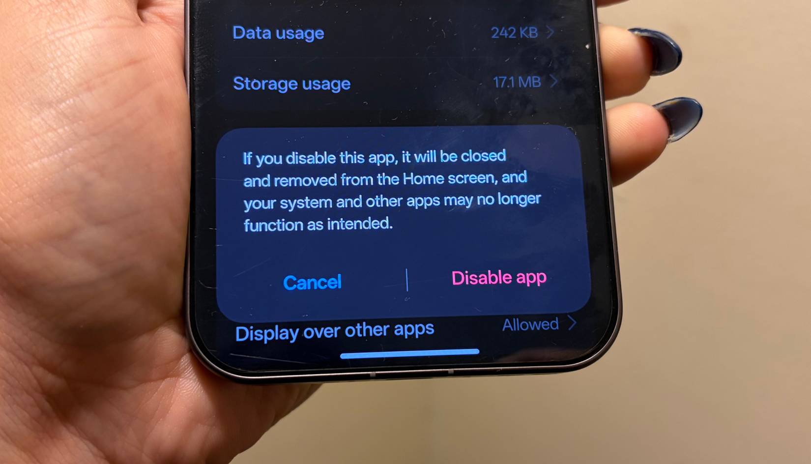 Tắt cửa sổ pop-up ứng dụng khi vô hiệu hóa các bloatware trên Android