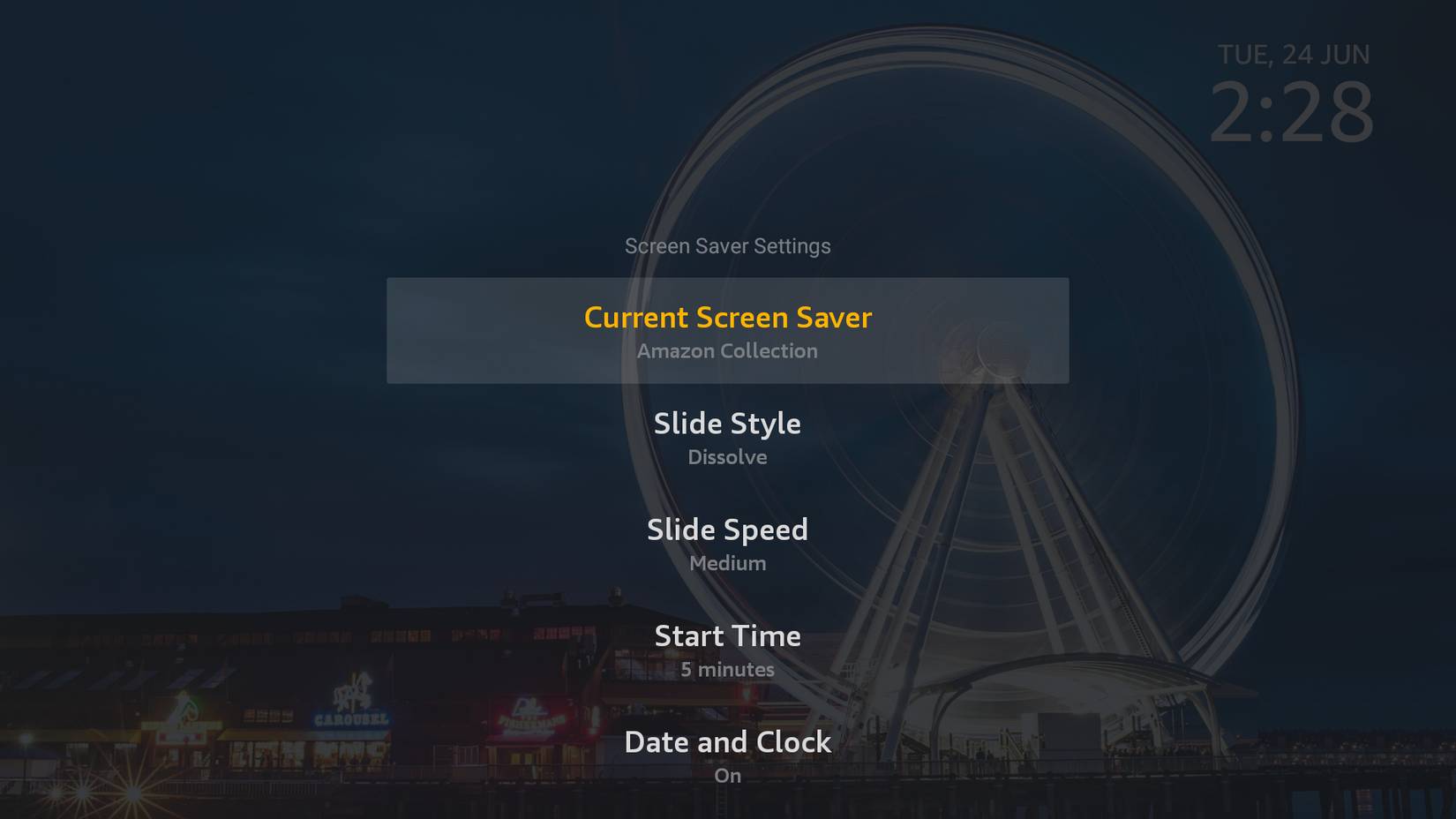 Menu screensaver trên Fire TV
