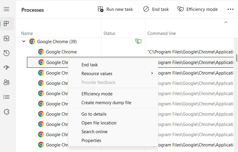 Tắt Efficiency Mode trên Chrome
