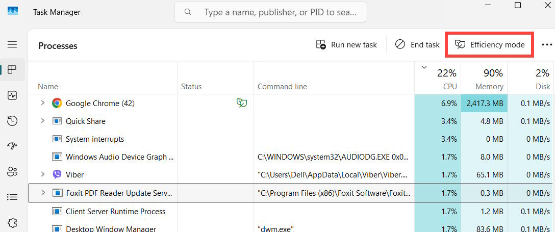 Bật Efficiency Mode cho ứng dụng