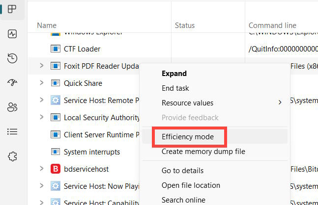 Kích hoạt Efficiency Mode cho ứng dụng