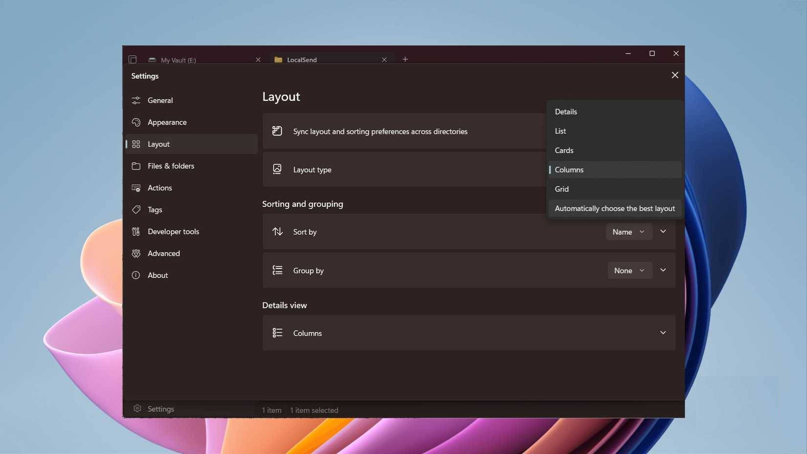 Thư mục file được hiển thị theo bố cục cột trong ứng dụng Files