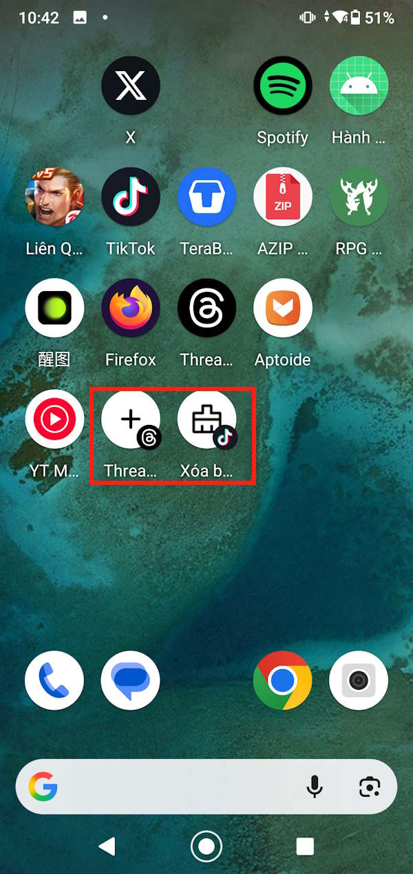 Các phím tắt ứng dụng Android