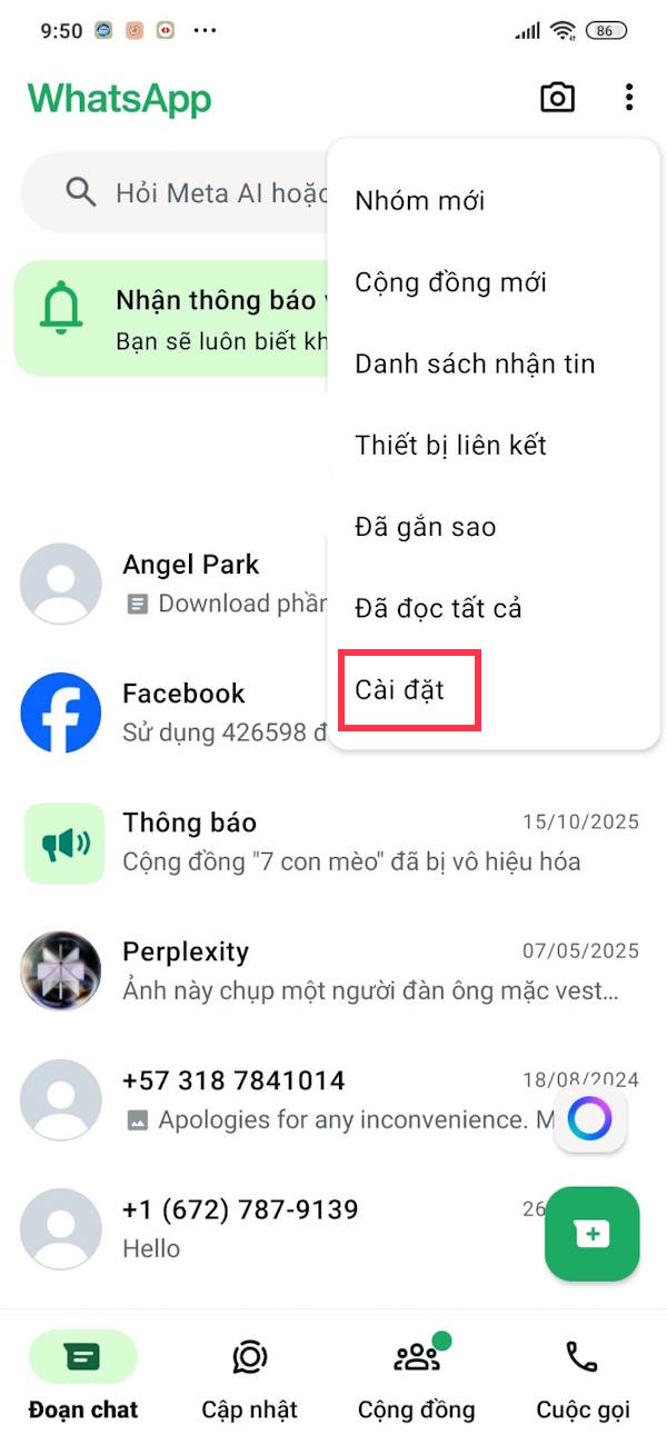 Cài đặt WhatsApp