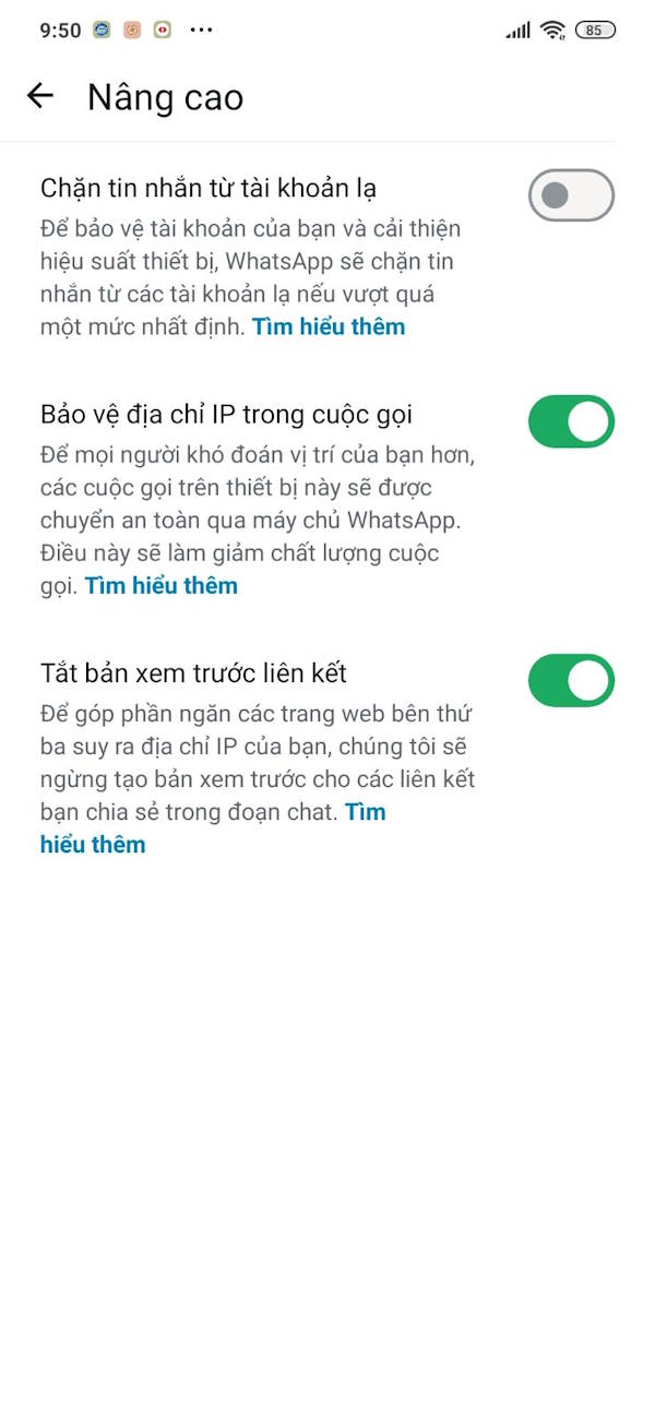 Tắt xem trước liên kết WhatsApp