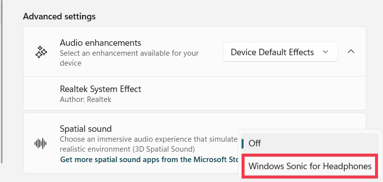 Bật Spatial Sound qua Settings