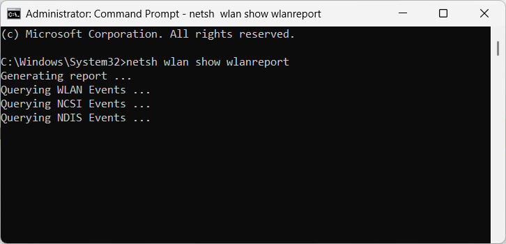 Nhập lệnh tạo báo cáo WiFi Windows