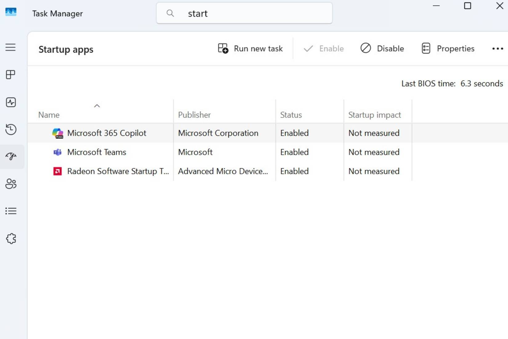 Ứng dụng khởi động trong Task Manager trên Windows 11