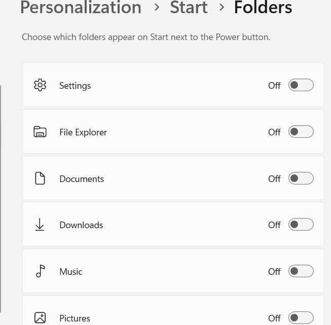 Danh sách thêm vào Start menu Windows 11