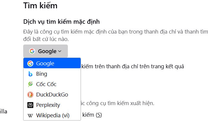 Xóa Bing khỏi Firefox qua công cụ tìm kiếm