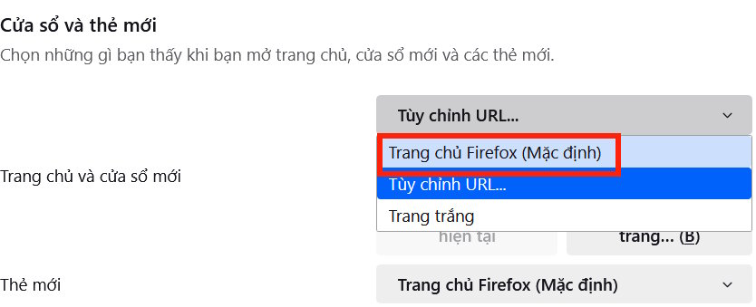 Xóa trang chủ Bing trên Firefox