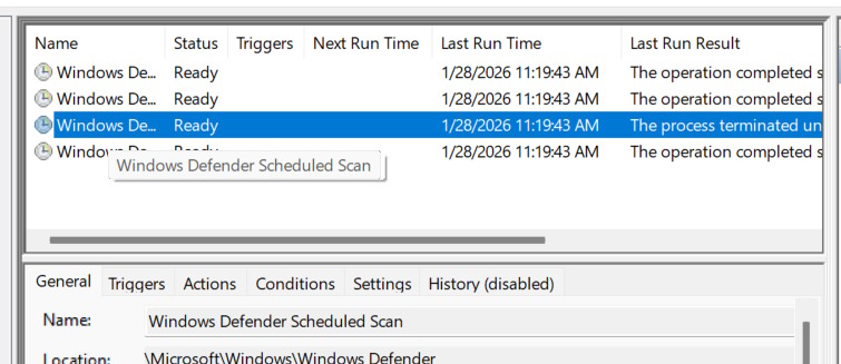 Windows Defender Scheduled Scan