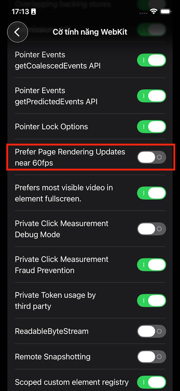 Duyệt web 120Hz Safari