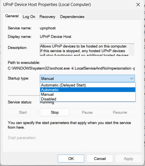 Bật tự động cho UPnP Device Host