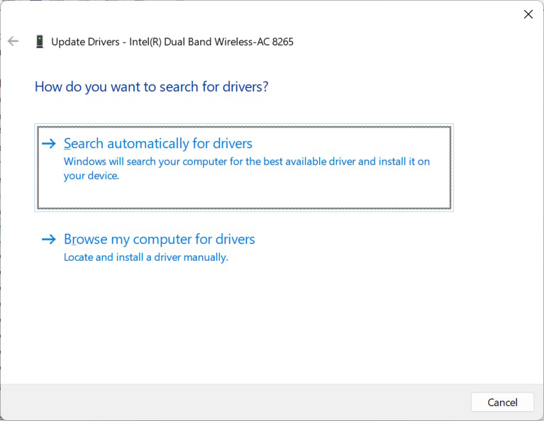 Cập nhật driver mạng