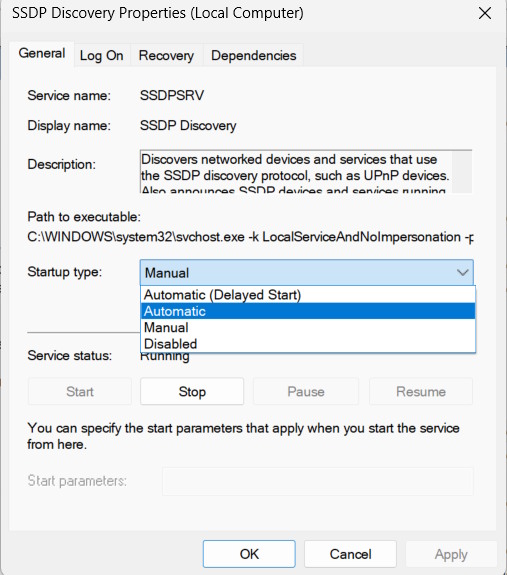 Bật tự động cho SSDP Discovery