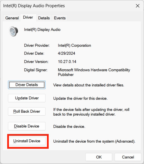 Gỡ cài đặt driver âm thanh 
