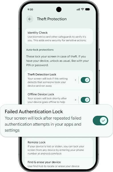 Nút bật/tắt Failed Authentication Lock trong ứng dụng cài đặt của điện thoại Android